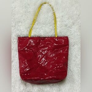 Carlos Falchi Red and Yellow Textured Tote